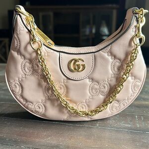 Gucci GG Matelassé Light Pink Half Moon Mini Hobo.